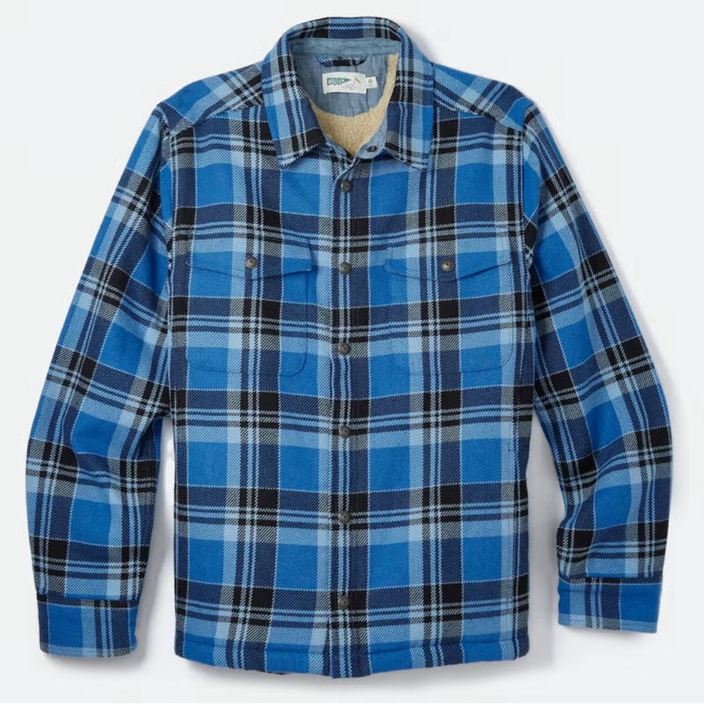 Wellen Sherpa-Lined Flannel‎ Overshirt jacket blue plaid men’s Sz XL